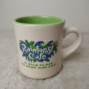 Vintage RAINFOREST CAFE Ceramic Coffee Tea Cocoa Mug Tan Green 1999 Restaurant